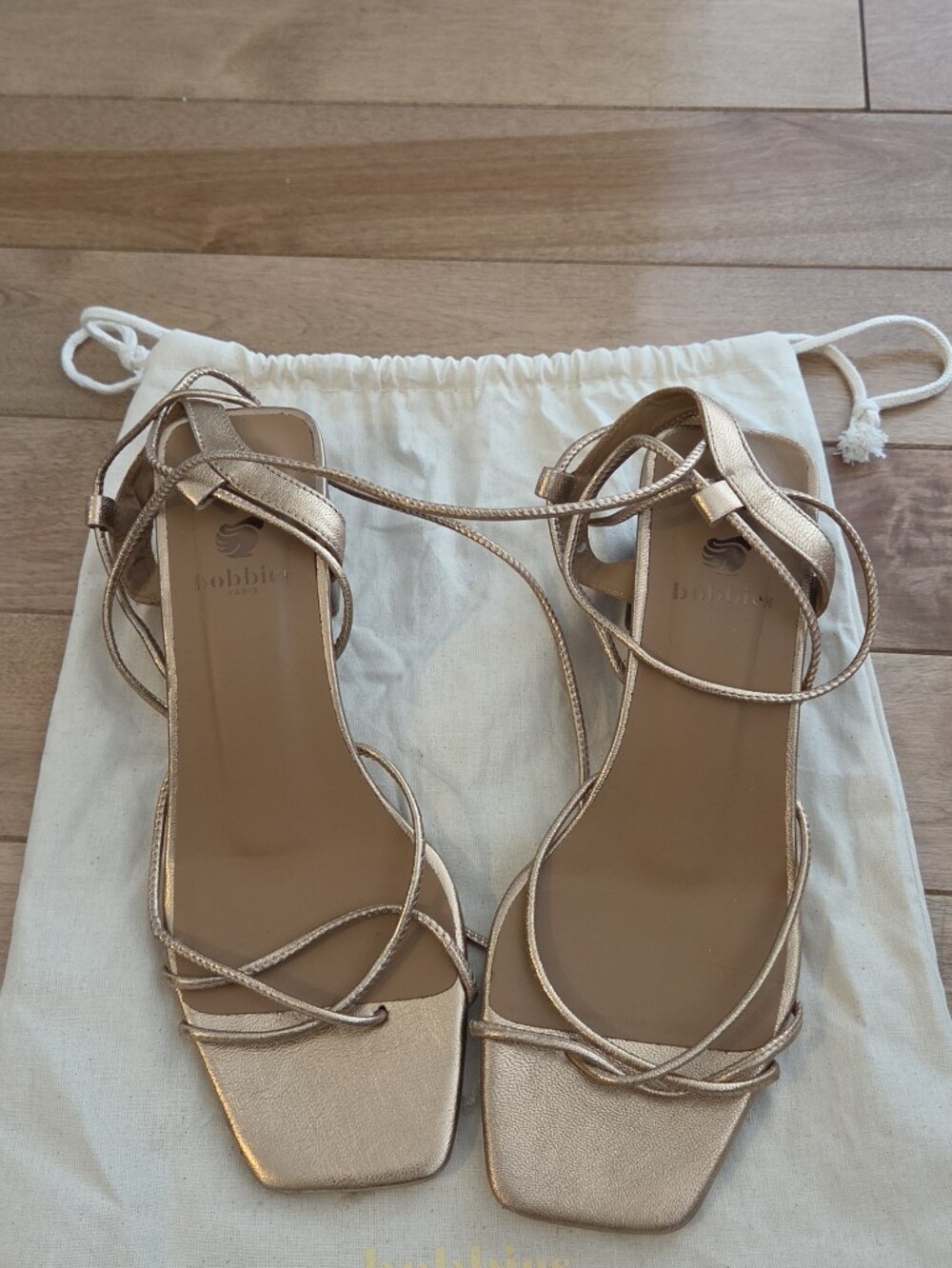Bobbies Women's Metallic Gold Lace-Up Strappy Sandals